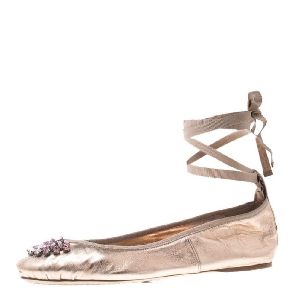 Jimmy Choo Flats  Rose Gold Leather with Crystal Shoes